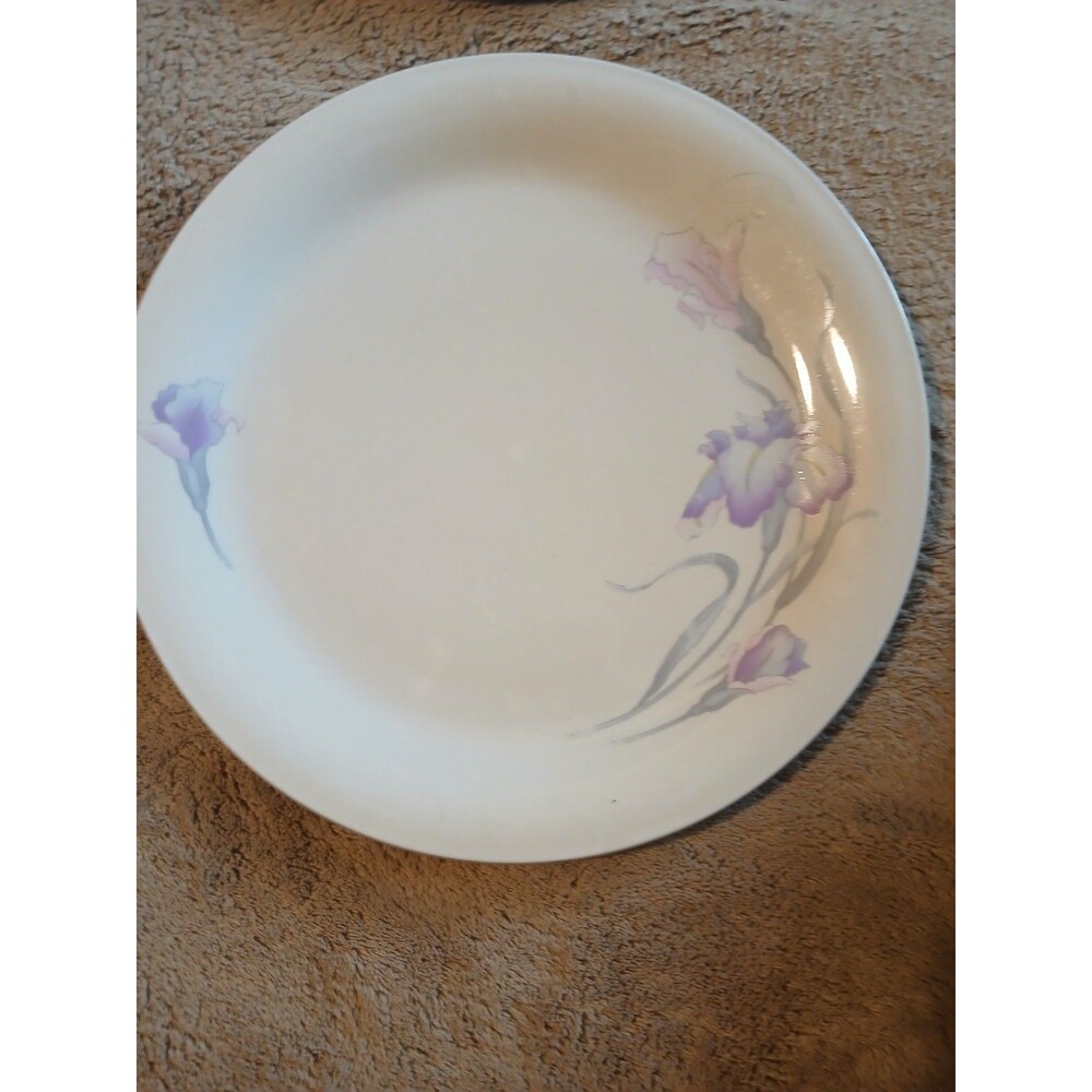 China Pearl Stoneware Iris Dinner Plates Purple and Pink Iris Set of 4 - Picture 4 of 5